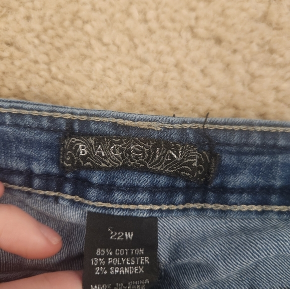 Womens Blue Jean Shorts Knee Length Bacc In Size 22W Sparkle Pockets #R417 - Picture 4 of 7